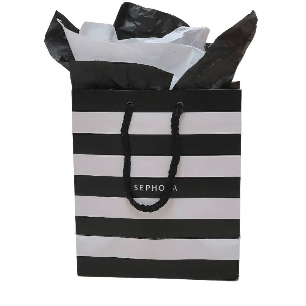 🖤🤍 SEPHORA Empty Striped Paper Shopping Gift Bag Rope Handles w/Tissues